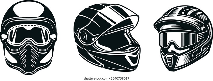 Set of Motorcycle helmet vector icons set. Racing team helmet vector illustration