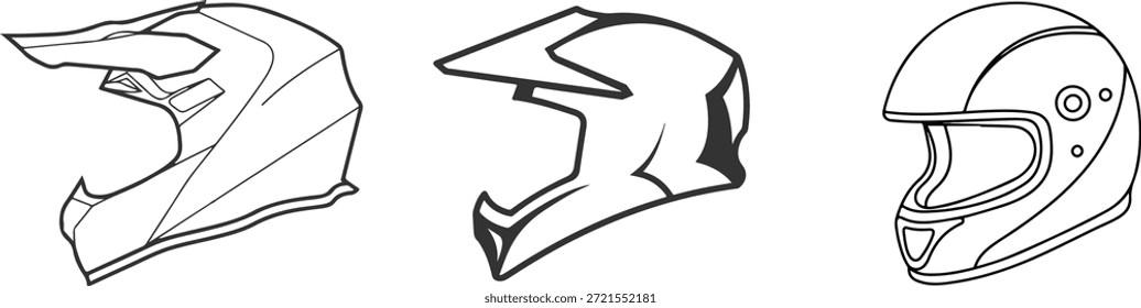 Conjunto de iconos de vector de casco de motocicleta. Ilustración vectorial de casco de equipo de carreras