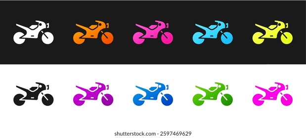 Set Motorcycle icon isolated on black and white background.  Vector Illustration