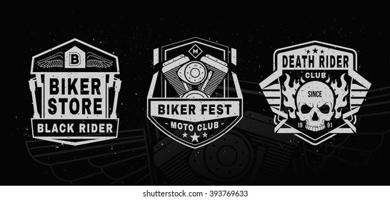 Set of motorcycle labels, badges, logo.Sports insignia emblem set. Motorcycle vintage design. Biker emblem design elements.T-shirt Design, vector illustration