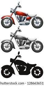 Conjunto de motocicletas sobre la ilustración de fondo blanco