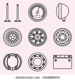 Set of motorcycle parts. Vector thin line