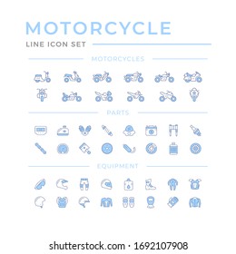 Set of motorcycle related color line icons