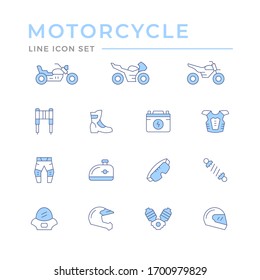 Set of motorcycle related color line icons