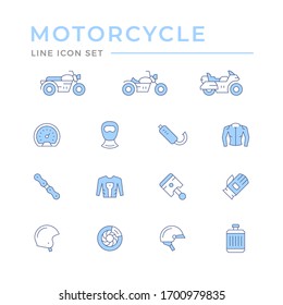 Set of motorcycle related color line icons