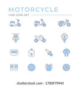 Set of motorcycle related color line icons