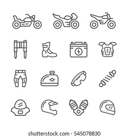 Set of motorcycle related line icons