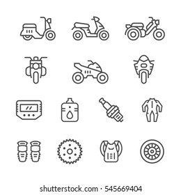 Set of motorcycle related line icons