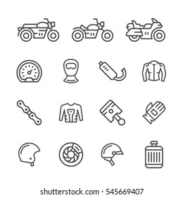 Set of motorcycle related line icons