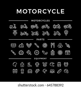 Set of motorcycle related line icons