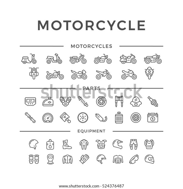 Set of motorcycle\
related line icons