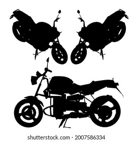 Set with motorcycle silhouettes in different positions isolated on white background. Vector illustration