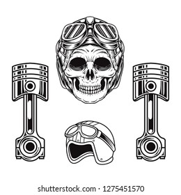 Set motorcycle skull helmet