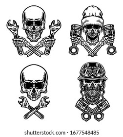 Set of motorcycle skull, isolated on white background