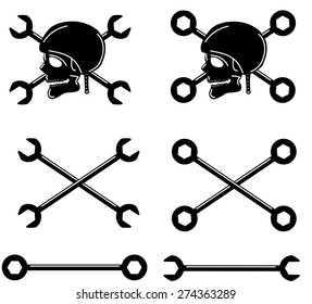 Set of motorcycle theme, skull and tools