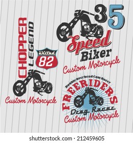 Set of Motorcycle Themed Badge Vectors. Tee Shirt graphic