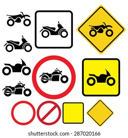 Set of motorcycle and traffic signs in flat icon style with isolated vector object