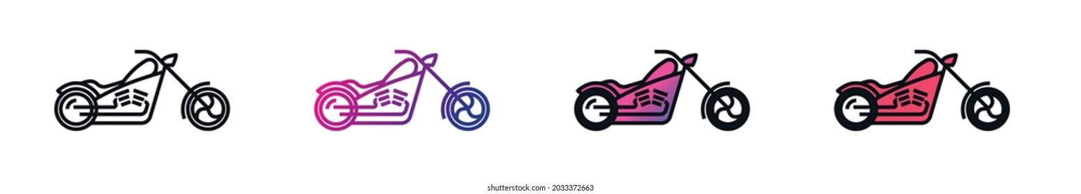 Set of Motorcycle vector outline style black, gradient linear icons isolated on transparent background
