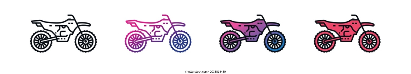 Satz von Motorrad-Vektorgrafik-Stilsatz schwarz, Farbverlauf-Linearsymbole einzeln auf transparentem Hintergrund