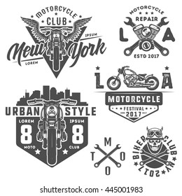 Set Of Motorcycle Vintage Style Emblems, Logo ,tattoo And Prints
