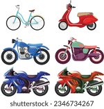 set of motorcycles, set of bikes, set of cycle