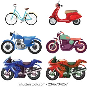 conjunto de motocicletas, conjunto de bicicletas, conjunto de bicicletas