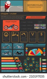 Set of motorcycles elements, transportation infographics.  Vector illustration