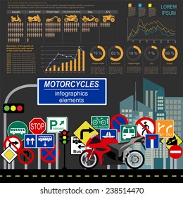 Set of motorcycles elements, transportation infographics.  Vector illustration