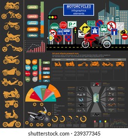 Set of motorcycles elements, transportation infographics.  Vector illustration