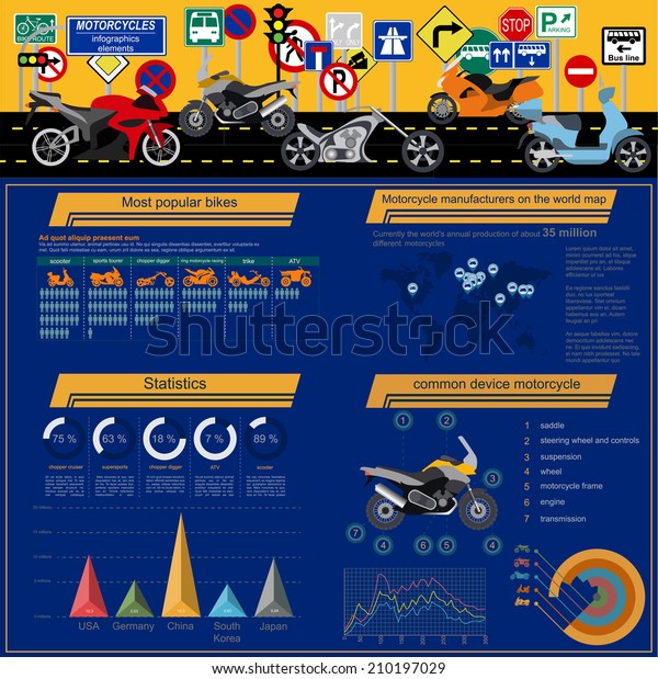 Set Motorcycles Elements Transportation Infographics Vector Stock ...