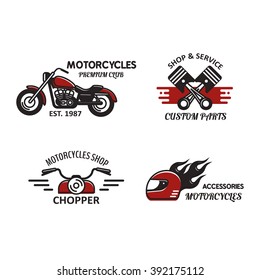 Set of motorcycles shop, club, repair emblems ond logo.