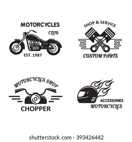 Set of motorcycles shop, club, repair emblems ond logo.