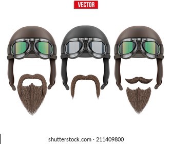 Set of motorcyclist with a beard and moustache. Vector Illustration isolated on white