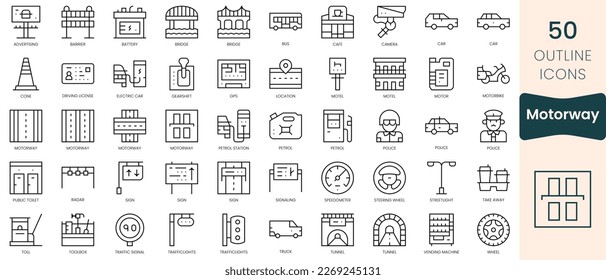 Set of motorway icons. Thin linear style icons Pack. Vector Illustration