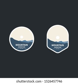 Set of mountain adventure badge and logo emblem. Label in vintage style. Vector illustration.