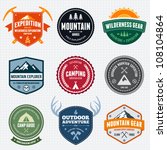 Set of mountain adventure and expedition logo badges