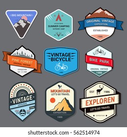Set of mountain adventure and expedition logo badges