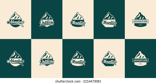 Set of mountain adventure logo, mountain travel badge, retro mountain design.