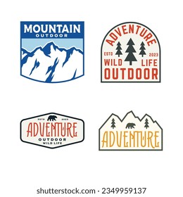 set mountain adventure outdoor vintage badge emblem label sticker. vector logo illustration