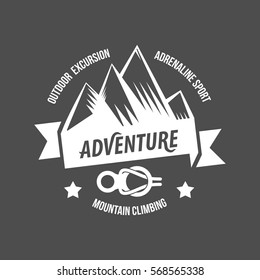 Set of mountain adventure and travel retro emblems. Black and white mountain shields. Camping badges travel logo emblems label graphics badges camping mountain adventure explorer equipment vintage.