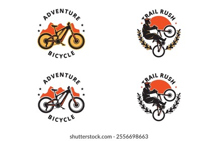 Set of Mountain Bike Adventure Trail Rush Designs Bicycle Logos