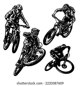 Set of Mountain Bike, hand drawn line style, vector illustration