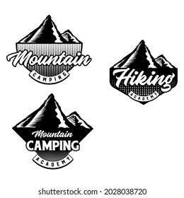 Set of Mountain biking and camping club badge. Vector