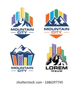 Set Mountain City Logo Design Vector