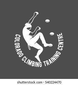 Set of mountain climbing vintage logos, emblems, silhouettes and design elements. logotype templates and badges with climber, mountains, forest, trees, ice axe. Camping badges travel logo emblems.