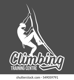 Set of mountain climbing vintage logos, emblems, silhouettes and design elements. logotype templates and badges with climber, mountains, forest, trees, ice axe. Camping badges travel logo emblems.