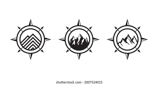 set of Mountain and compass concept logo design