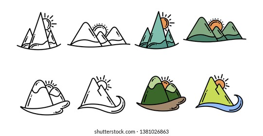 Set Of Mountain Doodle Hand Drawn