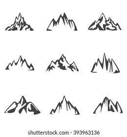 Set of mountain elements. Outdoor icon. Hand drawn snow ice mountain tops, decorative symbols isolated. Use for Winter camping logo, sign, travel labels, climbing or hiking badges Vector illustration.