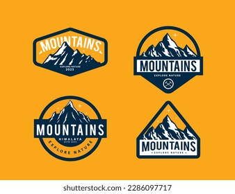 Set of mountain emblems, badges and design elements